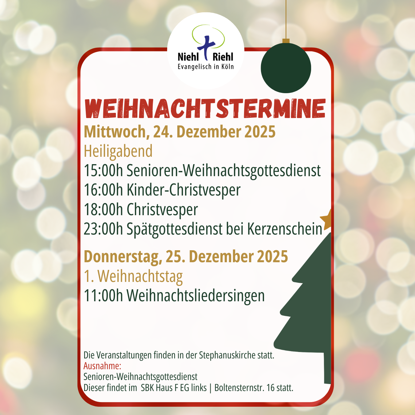 Weihnachtstermine in Niehl-Riehl